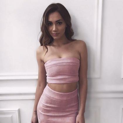 Sexy Bodycon Two Piece Top And Skirt Set