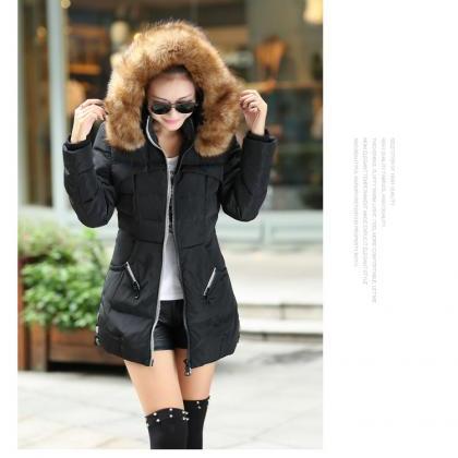 Black Faux Fur Warm Winter Coat