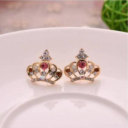 Cute Crystal Crown Stud Earrings