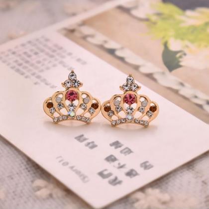 Cute Crystal Crown Stud Earrings
