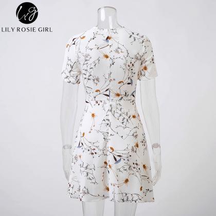 White Sexy Deep V-neck Floral Summer Mini Dress