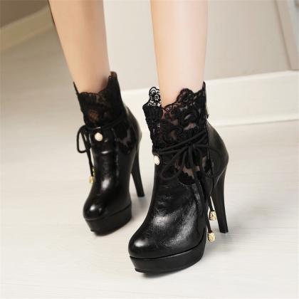Classy High Heels Boots With Beautiful Lace Detail