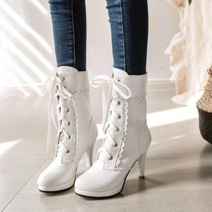 Gorgeous Lace Up Boots In Black Pink And White