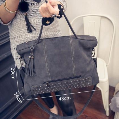 Classy Rivet Leather Hand Bag In Grey And Black