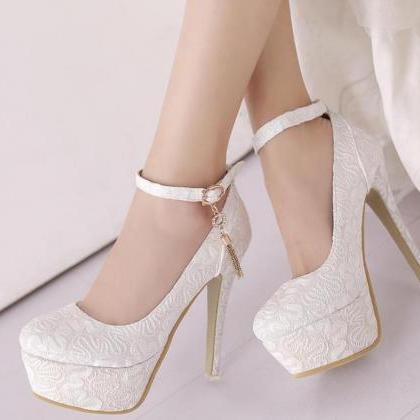 Classy Round Toe Ankle Strap Luxury High Heels..