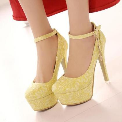 Classy Round Toe Ankle Strap Luxury High Heels..
