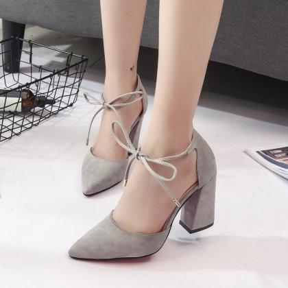 Cute Lace Up Summer Suede High Heels Pointed Toe..