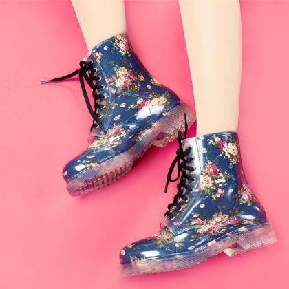 Gorgeous Floral Flat Heels Ankle Boots
