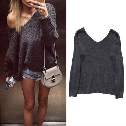 V Neck Loose Knitted Cardigan Outwear Long Sleeve..