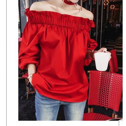 Off Shoulder Ruffled Red Strapless Blouse