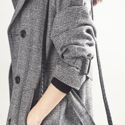 Classy Grey Down Collar Winter Trench Coat