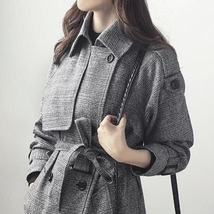 Classy Grey Down Collar Winter Trench Coat
