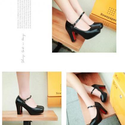 Thick Heel leather Ankle Strap Char..