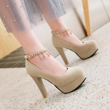 Gorgeous Rhinestone Charmed Ankle Strap High Heels..