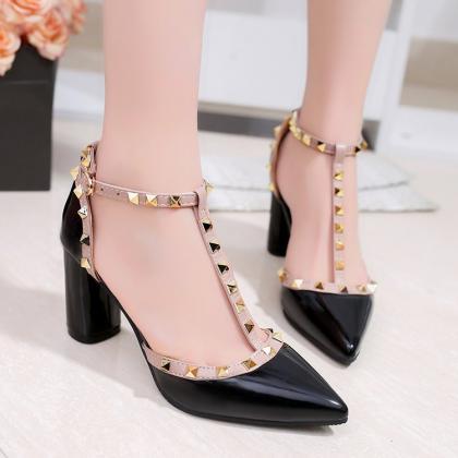 Sexy Pointed Toe Rivets High Heels Fashion Shoes