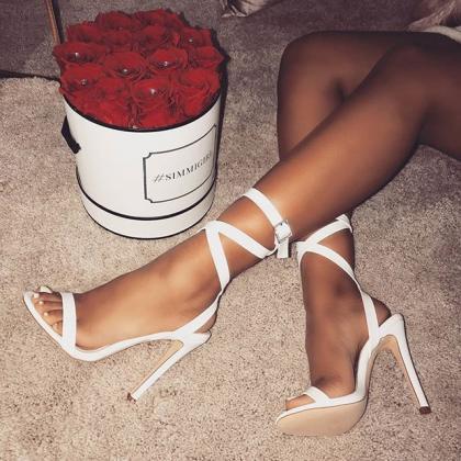 Sexy Lace Up Peep Toe Ankle Strap High Heels..