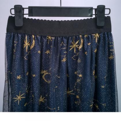 Blue Stars And Moon Summer Maxi Skirt