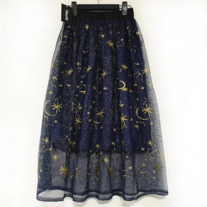 Blue Stars And Moon Summer Maxi Skirt