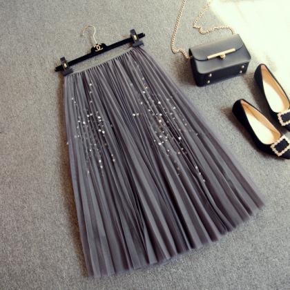 Elegant Pleated Elastic Waist Summer Maxi Skirt