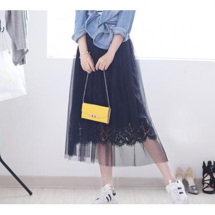 Vintage Style Lace And Mesh Long Skirts In Black..