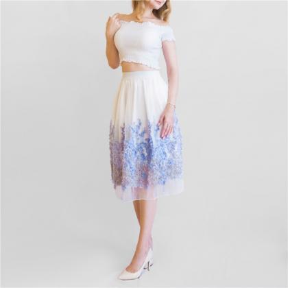 Elegant Organza Lace And Chiffon Midi Skirt