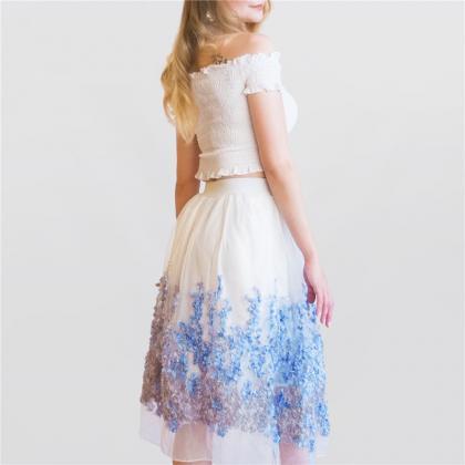 Elegant Organza Lace And Chiffon Midi Skirt