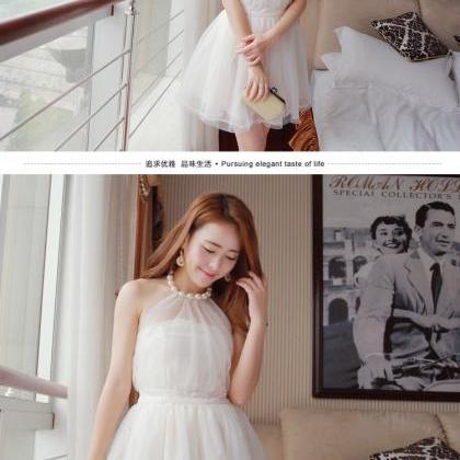 Halter Sweet Style Pearl And Lace Dress