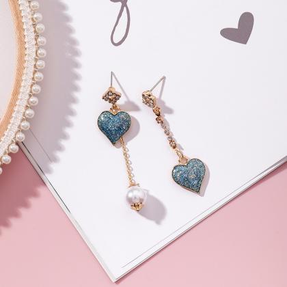 Beautiful Hearts And Pearls Drop Earrings