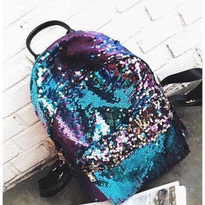 Preppy Style Sequin Backpack School Bag