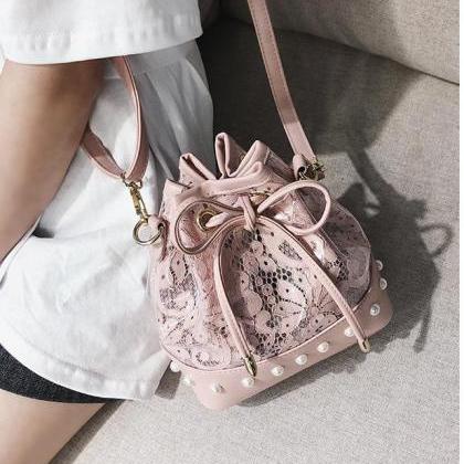 Gorgeous Lace And Leather Pearl Rivet Crossbody..