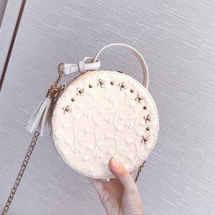 Gorgeous Round Shoulder Bag With Lace Detail
