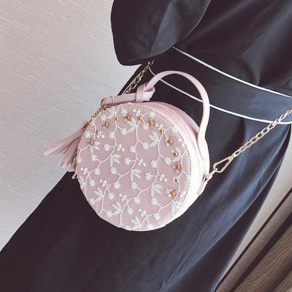 Gorgeous Round Shoulder Bag With Lace Detail