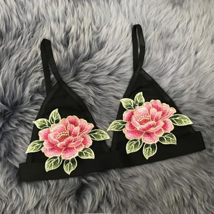 Sexy Embroidered Rose Flowers Linge..