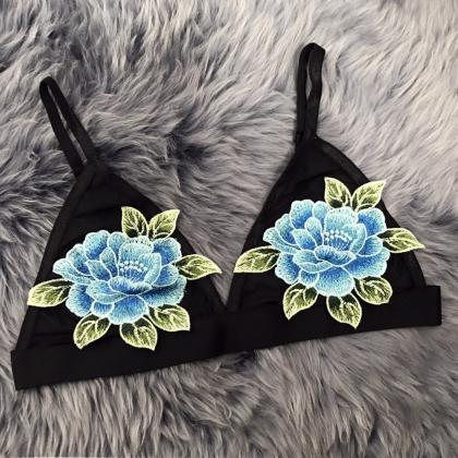 Sexy Embroidered Rose Flowers Linge..