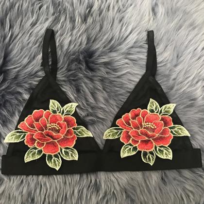 Sexy Embroidered Rose Flowers Lingerie Bra..