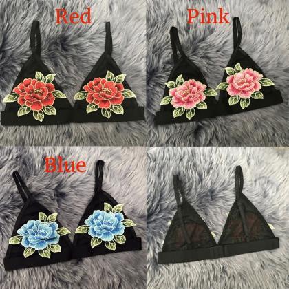 Sexy Embroidered Rose Flowers Lingerie Bra..