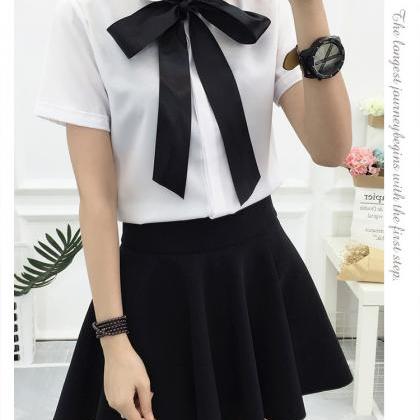 White Chiffon Blouse With Bow