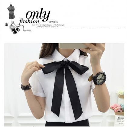 White Chiffon Blouse With Bow