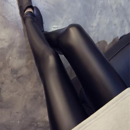 Black Pu Leather Leggings