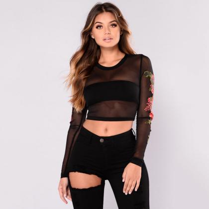 Sexy Rose Embroidery Crop Top