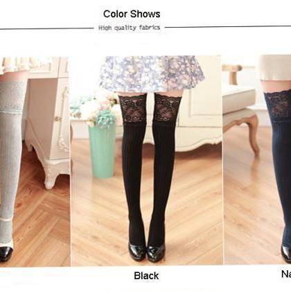 1pair Fashion Sexy Lace Stockings Thigh High Over..