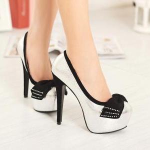 Silver Bow Knot Design High Heel Pumps on Luulla