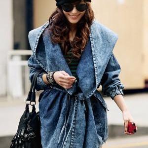 Chic Hooded Double Pockets Denim Jacket