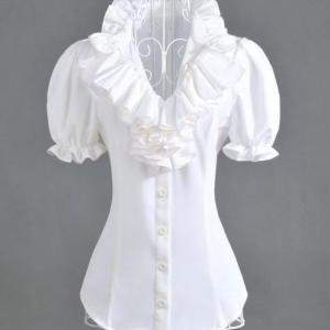 Victorian Inspired Stand Collar White Blouse