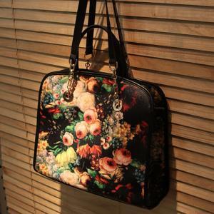 Victorian Design Floral Print Black Bag