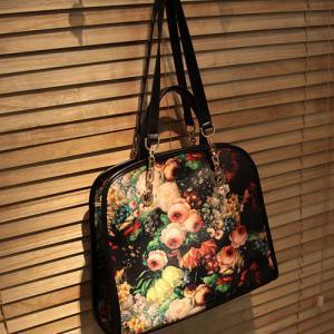 Victorian Design Floral Print Black Bag