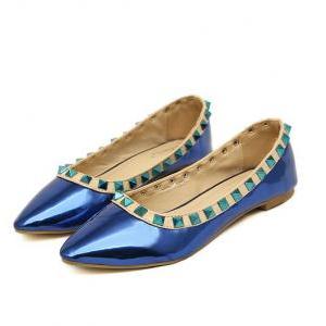 Pointed-toe Metallic Flats With Rivet Detailing