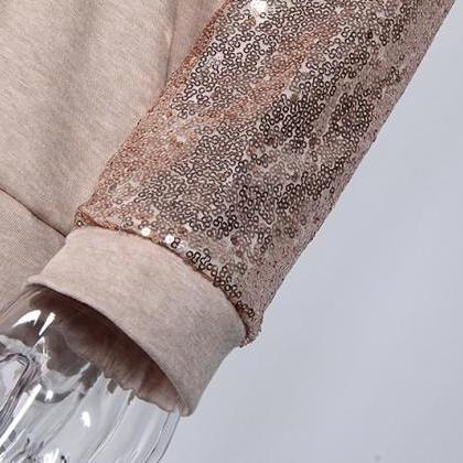 Sequined Long Sleeve Casual Top