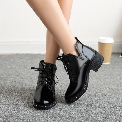 Black Lace Up Ladies Ankle Boots