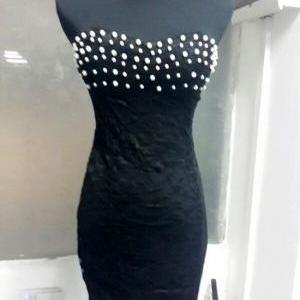 Black Pearl Beaded Tube Lace Dress on Luulla